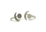 Silver Ring, Antique Silver Plated Brass Hammered Crescent Moon And Planet Ring N0361