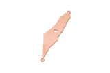 Copper Palestine Charm, 4 Raw Copper Palestine Map Charms With 2 Loops, Findings (43x11x0.80mm) SMP2928