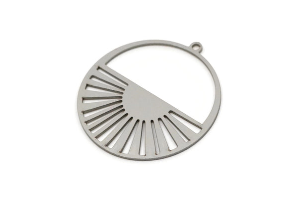 Steel Round Charm, 2 Stainless Steel Rising Sun Charms With 1 Loop, Charm Pendants, Earring Findings (32x30x0.80mm) SMP2759