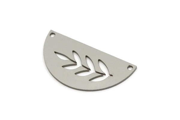 Semi Circle Charm, 6 Stainless Steel Half Moon Charms With 2 Holes, Branch Pattern Jewellery Parts (15x30x0.80mm) SMP2760