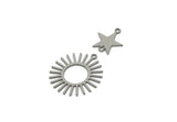 Steel Dangle Charm, Stainless Steel Sun And Star Shaped Charms With 3 Loops, Findings (40x23x0.80mm) SMP3297