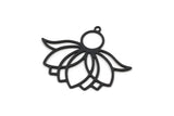 Black Flower Charm, 4 Oxidized Black Brass Lotus Flower Charms With 1 Loop, Findings (26x34x0.60mm) SMP0991 SY0319