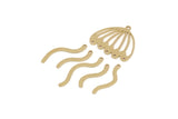 Brass Charm, 4 Raw Brass Dangle Jellyfish Charm With 1 Loop and Holes, Connector Parts, Brass Parts Of Dangles (44x21x0.60mm) SMP2783