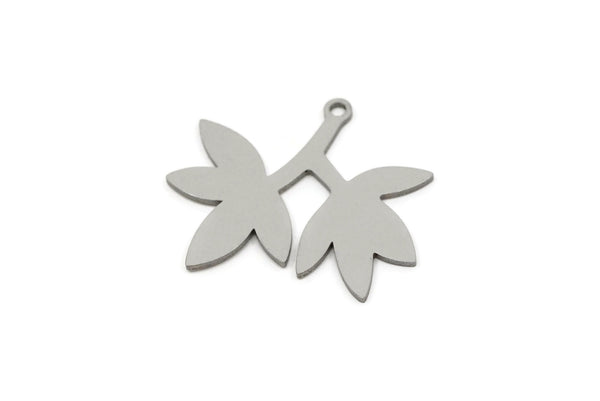 Steel Leaf Charm, 10 Stainless Steel Leaf Charms With 1 Loop, Charm Pendants (23.5x26x0.80mm) SMP2714