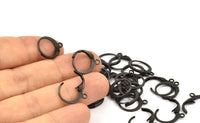 Black Earring Clasp, 24 Black Oxidized Brass Leverback Earring Clasps (12x14mm) A0897 S593
