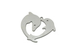 Steel Dolphin Charm, Stainless Steel Heart Shaped Charms With 1 Loop, Earring Charm, Necklace Findings (25x30x0.80mm) SMP3311