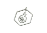 Steel Dangle Charm, Stainless Steel Hexagon And Pomegranate Charms With 3 Loops, Charm Pendants, Geometric Findings (32x26x0.80mm) SMP3294