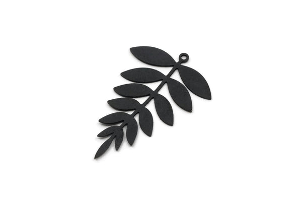 Black Leaf Charm, 4 Oxidized Black Brass Acacia Leaf Charms With 1 Loop, Findings (37.5x25x0.60mm) SMP0306 Y258