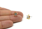 Brass Stud Earrings, 8 Crystal Rhinestone Beads Brass Stud Earrings With 5 Holes, Brass Setting for SS24 - 5.3mm SS24 D1273