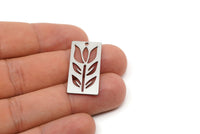 Steel Rectangle Charm, 4 Stainless Steel Branch Patterned Rectangle Shaped Charms With 1 Hole, Findings (30x15x0.80mm) SMP2754
