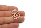 Cat Dangle Charm, Raw Brass/Stainless Steel/Copper Cat And Dangle Fish Charms With 1 Loop, Findings (29x22mm) SMP3322