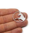 Steel Round Charm, 4 Stainless Steel Horse Patterned Charms With 1 Loop, For Jewelry Making (32x30x0.80mm) SMP3006
