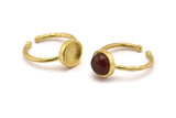 Brass Ring Settings, 4 Raw Brass Round Ring With 1 Stone Setting - Pad Size 8mm N1765