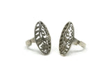 Silver Flower Ring, 2 Antique Silver Plated Brass Adjustable Flower Rings N0041