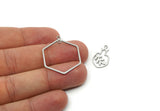 Steel Dangle Charm, Stainless Steel Hexagon And Pomegranate Charms With 3 Loops, Charm Pendants, Geometric Findings (32x26x0.80mm) SMP3294