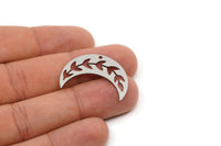 Steel Moon Charm, 6 Stainless Steel Leaf Pattern Crescent Moon Charms With 1 Hole, Findings (11x30x0.80mm) SMP2753