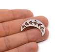 Steel Moon Charm, 6 Stainless Steel Leaf Pattern Crescent Moon Charms With 1 Hole, Findings (11x30x0.80mm) SMP2753