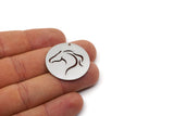 Steel Round Charm, 4 Stainless Steel Horse Patterned Charms With 1 Hole, For Jewelry Making (30x0.80mm) SMP2986