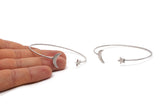 Silver Moon Star Cuff, Antique Silver Plated Brass Open Bangles With Moon And Star Ending BS 2028
