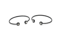 Wire Bohemian Cuff Zircon Bead Ending, 1 Oxidized Black Brass Open Wire Bracelets With CZ Zircon Bead Ending V082