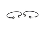 Wire Bohemian Cuff Zircon Bead Ending, 1 Oxidized Black Brass Open Wire Bracelets With CZ Zircon Bead Ending V082