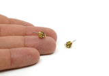 Brass Stud Earrings, 8 Golden Amber Crystal Rhinestone Beads Brass Stud Earrings Brass Setting for SS24 - 5.3mm SS24 E136 Y242