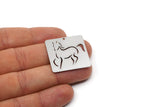 Steel Square Charm, 4 Stainless Steel Horse Patterned Square Charms With 1 Hole, For Jewelry Making (30x30x0.80mm) SMP2990