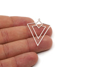 Silver Triangle Charm, 8 Antique Silver Plated Brass Triangle Shaped Charms With 1 Loop, Findings (40x27x0.60mm) Y131