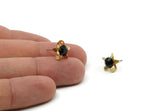 Brass Stud Earrings, 6 Jet Crystal Rhinestone Beads Brass Stud Earrings Brass Setting for SS29 - 6.3mm SS29 Y158