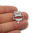 Steel Cat Charm, Stainless Steel Cat Charms With 1 Loop, Animal Jewelry, Findings (30x23x0.80mm) SMP3314