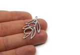 Steel Leaf Charm, 6 Stainless Steel Olive Branch Charms With 1 Loop, Charm Pendants (40x21x0.80mm) SMP3043