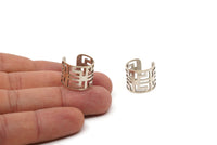 Silver Ring Setting - 4 Antique Silver Plated Brass Adjustable Ring Settings - (16x17mm) / 23 Gauge MN16