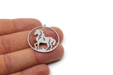 Steel Round Charm, 4 Stainless Steel Horse Patterned Charms With 1 Loop, For Jewelry Making (32x30x0.80mm) SMP3005