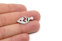 Steel Fish Charm, 12 Stainless Steel Fish Charms With 1 Loop, Findings (14x25x0.80mm) SMP2718