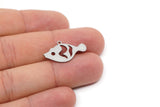 Steel Fish Charm, 12 Stainless Steel Fish Charms With 1 Loop, Findings (14x25x0.80mm) SMP2718