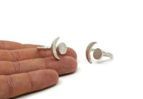 Silver Ring, Antique Silver Plated Brass Hammered Crescent Moon And Planet Ring N0361