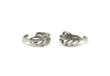 Silver Leaf Ring, 2 Antique Silver Plated Brass Adjustable Leaf Rings N0061