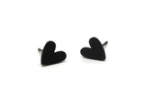 Black Heart Earring, 6 Oxidized Black Brass Heart Stud Earrings (8x1mm) M02171 A2492 F035