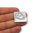 Steel Square Charm, 4 Stainless Steel Horse Patterned Square Charms With 1 Hole, For Jewelry Making (30x30x0.80mm) SMP2989