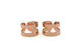 Striped Ring Setting, Rose Gold Plated Brass Adjustable Geometric 2 Striped Ring Settings for Soldering (14mm) Mn52 Q0262