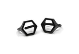 Black Hexagon Ring, 2 Oxidized Black Brass Adjustable Hexagon Rings N0062