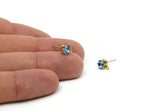 Brass Stud Earrings, 8 Light Sapphire Crystal Rhinestone Beads Brass Stud Earrings Brass Setting for SS24 - 5.3mm SS24 E136 Y293