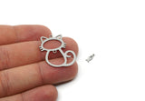 Steel Dangle Charm, Stainless Steel Cat And Dangle Fish Charms With 3 Loops, Findings (29x22x0.80mm) SMP3293