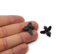 Black Bee Earring, 2 Oxidized Black Brass Bee Stud Earrings (21x24mm) E585 A1188