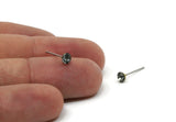 Brass Stud Earrings, 6 Black Diamond Crystal Rhinestone Beads Brass Stud Earrings Brass Setting for SS18 - 4.3mm SS18 F105