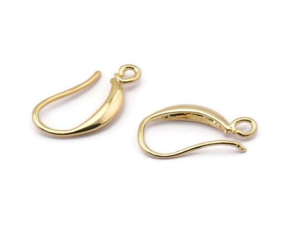 Gold Ear Hooks, 10 Gold Plated Brass Earring Wires, Earring Hooks (18x9mm) BS 1816