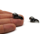 Tiny Bird Skull, 2 Gunmetal Plated Brass Bird Skull Pendants, (24x11.5x9.5mm) N0489