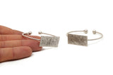Silver Rectangle Cuff, Antique Silver Plated Brass Rectangle Bracelet Bangle Cuff V002