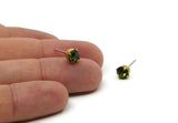 Brass Stud Earrings, 6 Olivine Crystal Rhinestone Beads Brass Stud Earrings Brass Setting for SS28 - 6mm SS28 F100