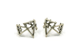 Silver Triangle Ring, 2 Antique Silver Plated Brass Adjustable Geometric Triangle Rings N0019